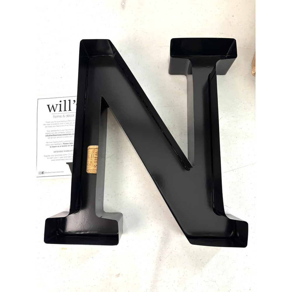 Metal Letter N Wine Cork Holder 12" Black Monogram Wall Decor
